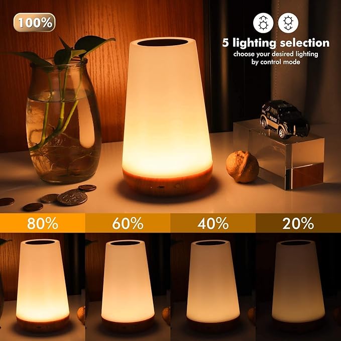 THAUSDAS Night Light, Dimmable Touch Lamp for Bedroom, Portable Table Bedside Lamp, 5 Brightness 13 RGB Colors, Night Lights for Baby Nursery Bathroom