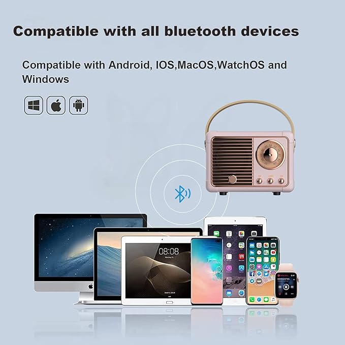 Dosmix Retro Bluetooth Speaker, Vintage Decor, Small Wireless Bluetooth Speaker, Cute Old Fashion Style for Kitchen Desk Bedroom Office Outdoor,Birthday Gifts Ideas for Women Teenage