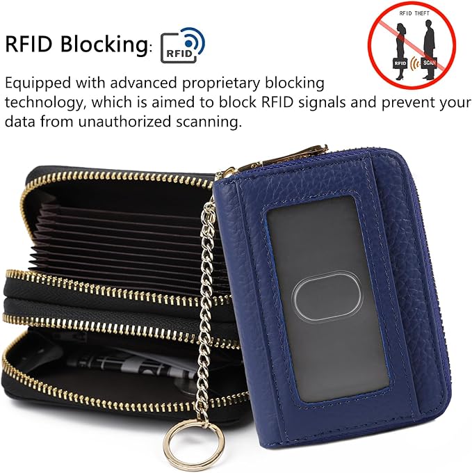 imeetu RFID Credit Card Holder, Small Card Wallet Women, Leather Card Case | Genuine Leather Women's Card & id Cases, Change Coin Purse with Zipper Keychain id Window, 20 Colors & 3 Styles, Daily, Gifts
