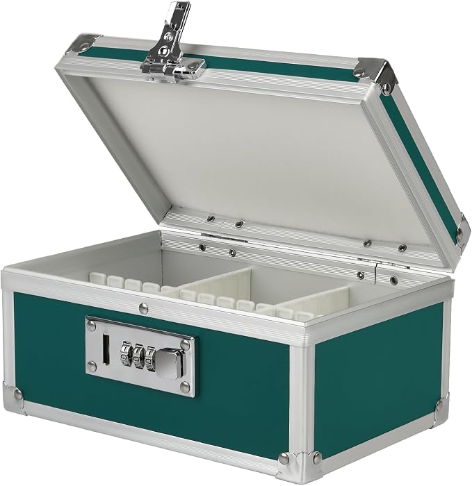 Medication Lock Box Aluminium Alloy Combination Lock for Home and Travel Medicine Lock Box,First Aid Safe Medication Storage Box,7.66''x 5.12''x 4.13'' (Green)