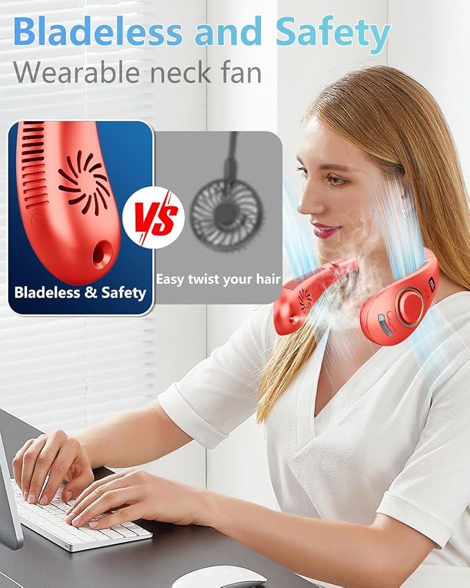Portable Neck Fan with Mister,Hands Free Folded Neck Fan with LED Display&4 Fan Speeds, Misting Cooling Personal Fans for Your Neck,Foldaway Face Fan with Mist Birthday Gifts for Women Men Adult