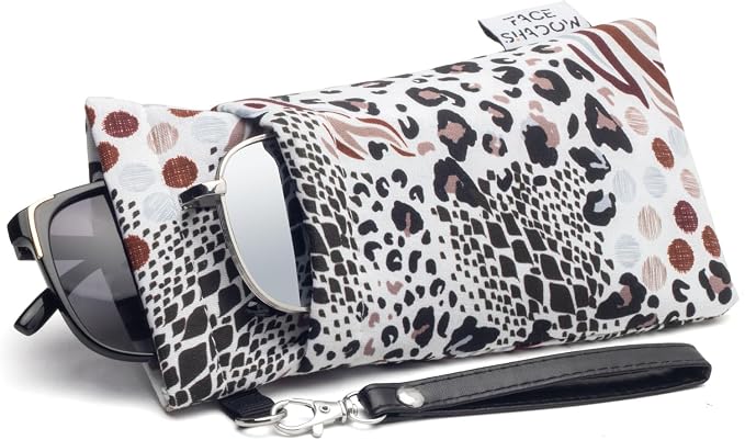Face Shadow Double Glasses Case Soft Eyeglass Case For Women Men Squeeze Top Sunglasses Case With Cleaning Cloth