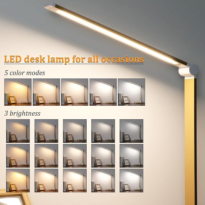 LED Desk Lamp with USB Ports,Touch Desk Lamps for Home Office with 5 Modes | 3 Brightness Desk Light with Small Night Light,Reading Lamp Table Lamp for Bedroom Bedside Study Gold （with adapter）