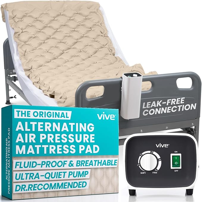 Vive Alternating Air Pressure Mattress Pad - The Original Bed Sore Prevention Solution - Hospital Topper for Bedridden Patients - Includes Waterproof, Breathable Ulcer Cushion & Whisper Quiet Pump