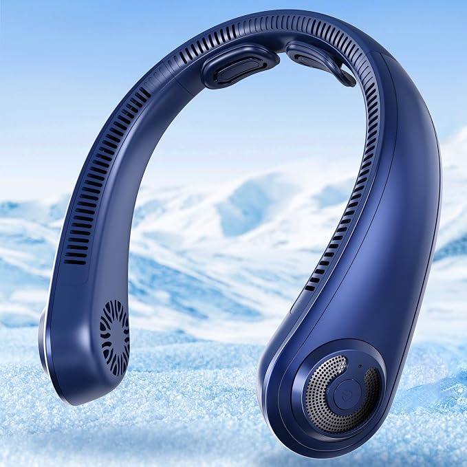 Portable Neck Fan with Neck Support, 5 Speeds, Lightweight, Rechargeable Personal Hands Free Wearable Neck Fans that Blow Cold Air for Hot Flashes, Disneyland, Travel Essentials, Gifts for Men Women