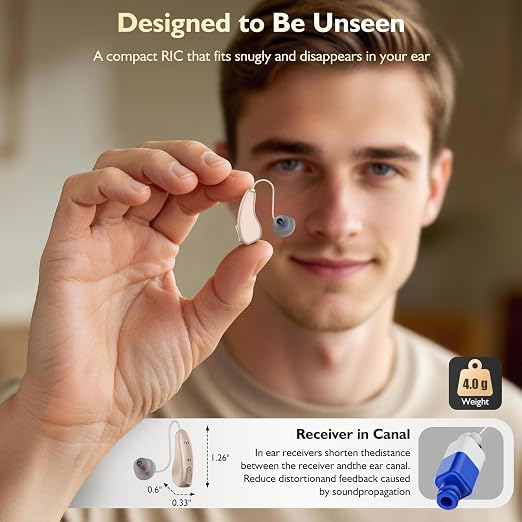 Rechargeable OTC Bluetooth Hearing Aids for Seniors, App Control | Mild to moderate hearing loss, invisible, power with up to 24 hours per charge