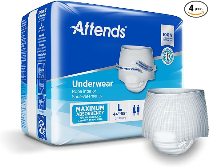 Attends Adult Absorbent Underwear, Large [72 Count] - Maximum Absorbency for Men and Women - Disposable Pull-On Diapers with Tear-Away Sides and Breathable Waistband - AP0730