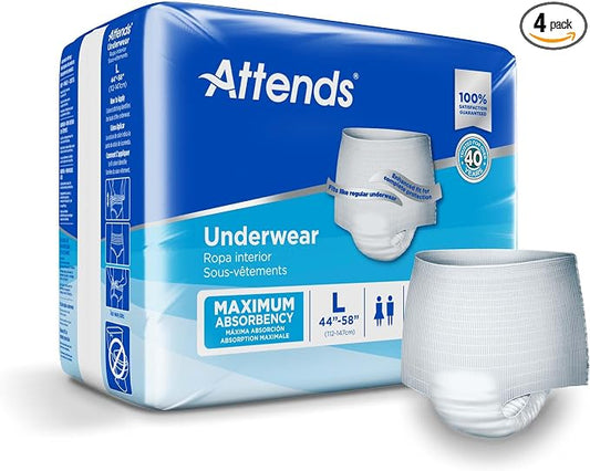 Attends Adult Absorbent Underwear, Large [72 Count] - Maximum Absorbency for Men and Women - Disposable Pull-On Diapers with Tear-Away Sides and Breathable Waistband - AP0730
