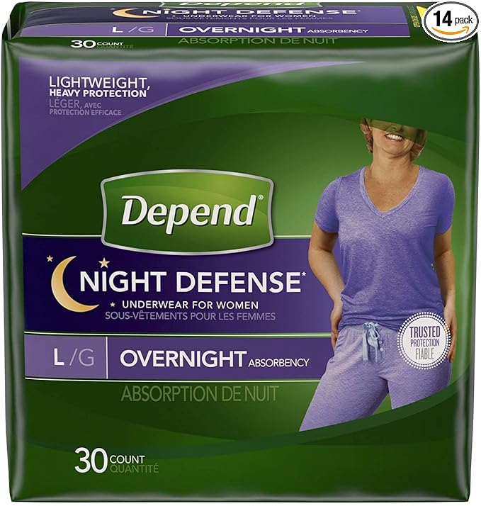 Depend Night Defense Incontinence Overnight Underwear for Women, L, 14 Underwear (Pack of 2)