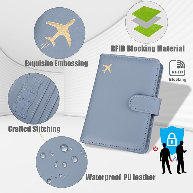 GOAUS Passport Holder for Travel with AirTag Slot, Passport Book Wallet | Cards Cash Pocket, RFID Blocking, Waterproof, Passport Case, Travel Gifts for Women Men, Faux Leather, AirTag Not Included