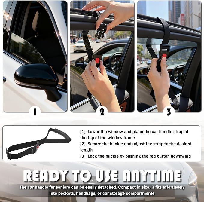 2PCS Car Door Handle for Elderly,Adjustable & Portable Car Handle Assist for Elderly/Pregnant/Disabled,Universal Auto Cane Cars Grab Handles Cars Accessories for SUV Truck