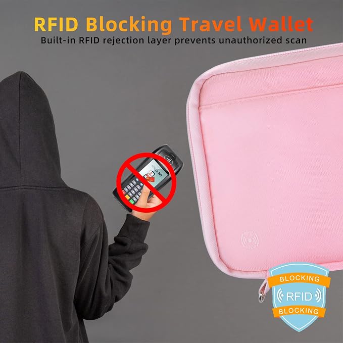 WALNEW Passport Holder for Travel Family, RFID Blocking Passport Wallet | International Travel Essentials, Travel Document Holder with Wristlet and Cross Body Straps, Fits 7 Passports for Family
