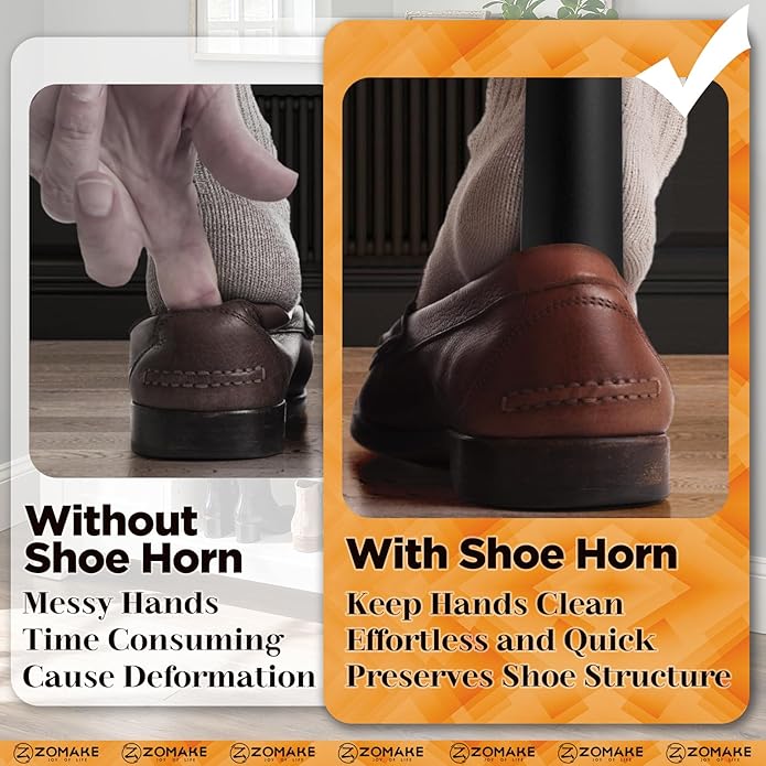 ZOMAKE Long Plastic Shoe Horn,Plastic ShoeHorn Long Handle for Seniors Men Women,Travel Small Shoe Spoon Helper(16''&7.5'')