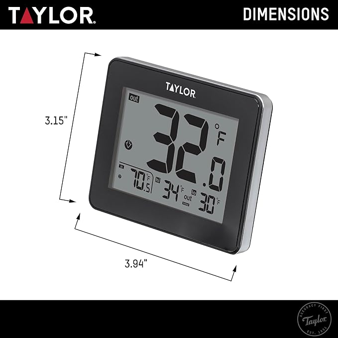Taylor Wired Digital Indoor Outdoor Thermometer with LED Display, Wired Probe Sensor for Home, Greenhouse, Nursery, and Indoor Use, White Housing