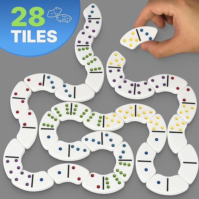 Queensell Loomino - Domino Set for Kids and Adults - New Generation of Dominoes Game - Family Board Game for Kids and Adults