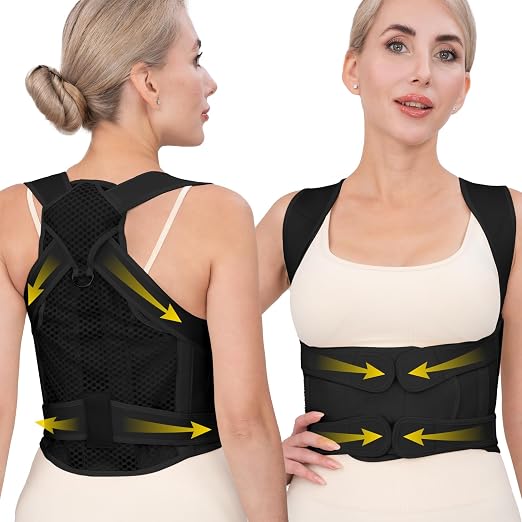 Back Brace Posture Corrector for Women & Men, Adjustable Full Back Support, Shoulder Straightener for Upper & Lower Back Pain Relief-Scoliosis, Hunchback, Waist Trainer (Medium, Balck)