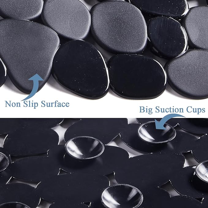 Bath Shower Mat Non Slip: Extra Large Pebble Bathtub mat for Families, Anti Slip Shower Matt with Drain Holes Suction Cups Tub Mat - 16 X 40 Inch Black