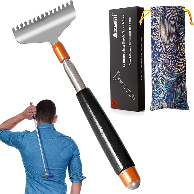 Large Back Scratcher, Strong Backscratchers for Men Women Extendable with Wider Rake Steel Claw-Wooden Handle- Massage Roller, Portable Metal Head Body Scratcher Massager
