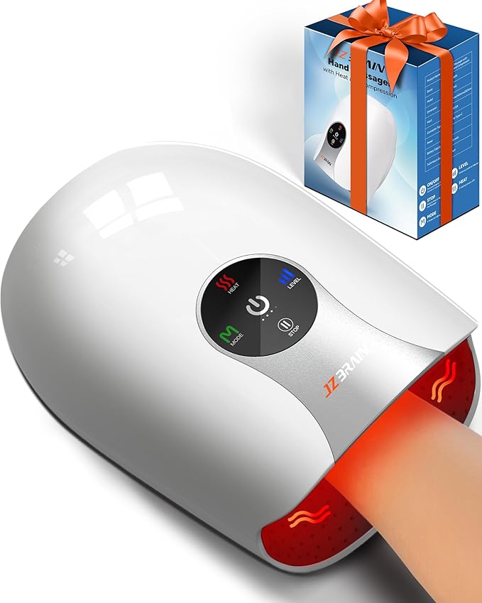 Hand Massager with Heat and Compression : Heated Full Hand Massager for Wrist Palm Fingers and Comfort Relief & Daily Relaxation – 4 Modes 6 Intensities