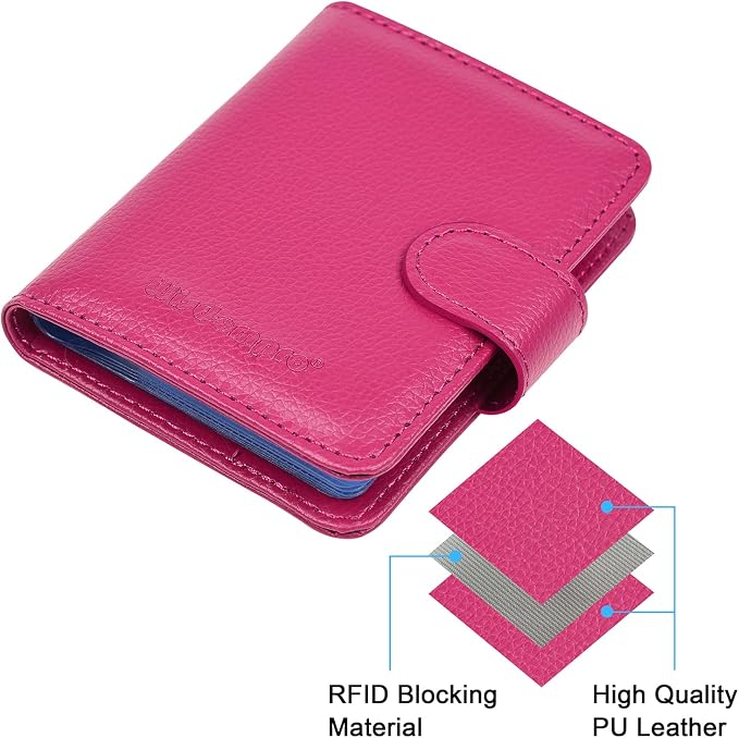 Wisdompro Slim PU Leather Credit Card Holder, Vertical Hot Pink | RFID Blocking Wallet Debit Card Protector, Organizer Case, Card Case, 20 Card & 7 Memory Card Slots, with Magnetic Closure
