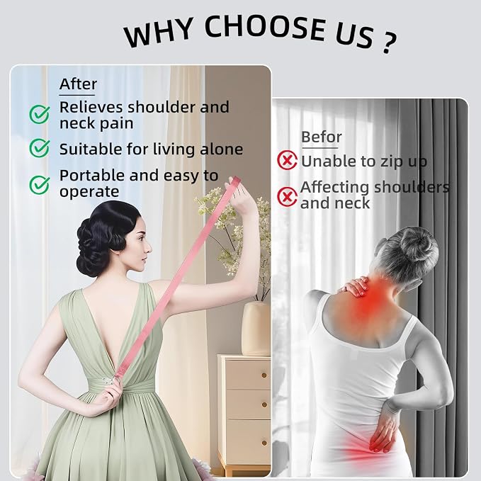 Lenporl Zipper Helper Pull for Dresses with 5 Hooks and Reinforced Design Zipper Helper with Detachable Clip Includes Bonus Metal Chain for Seniors and Pregnant Women