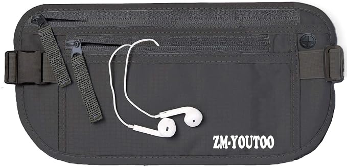 ZM-YOUTOO Money Belt for Travel - Hidden Travel Pouch Protect Your Credit and Money With RFID Blocking Passport Holder Waist Wallet (gray)