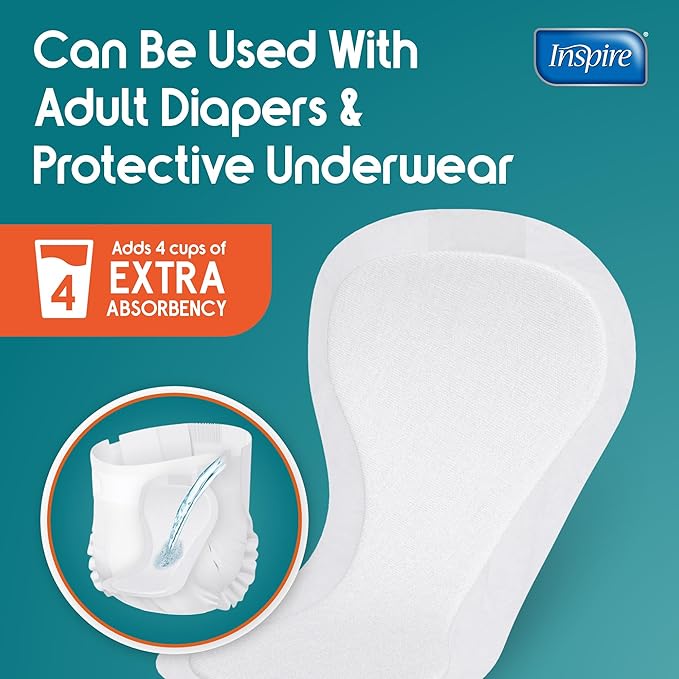 Inspire Ultra Absorbency Incontinence Booster Pads | Absorbs Over 4 Cups! | for Women or Men, Adhesive Strip Use in Incontinence Underwear and Diapers Leak-Free (198 Count)
