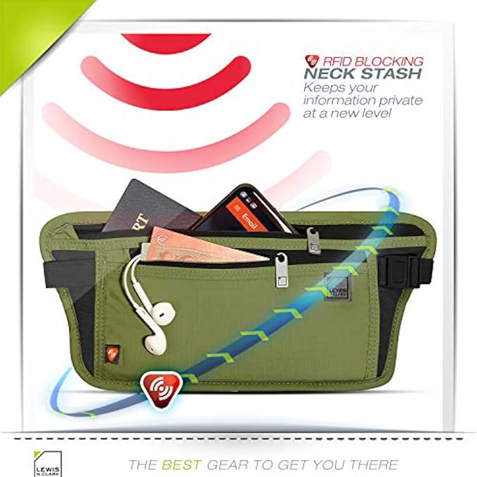 Lewis N. Clark Travel Money Belt Pouch, Slim RFID Blocking Anti Theft Waist Stash Pouches for Cash, Cards and Passport Holder
