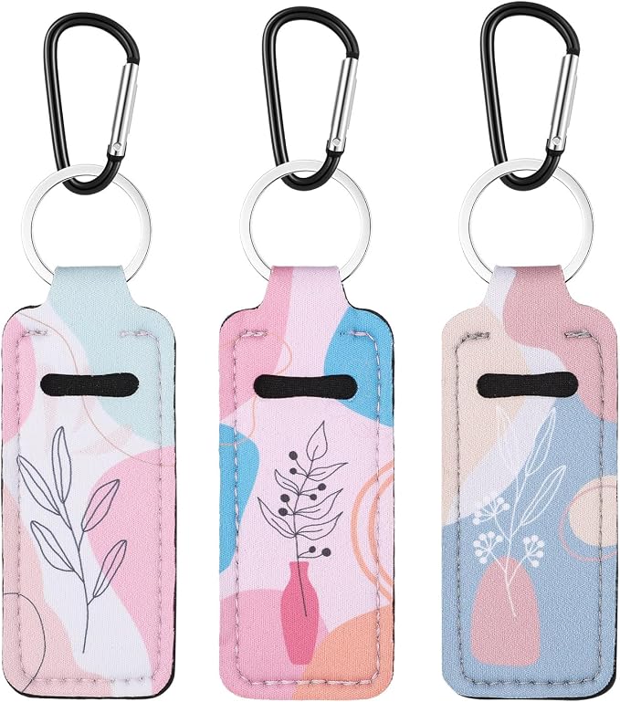 Pengxiaomei 3 Pcs Chapsticks Holder Keychain for Lipstick, Stocking Stuffers for Teen Girls Women Small Christmas Gifts