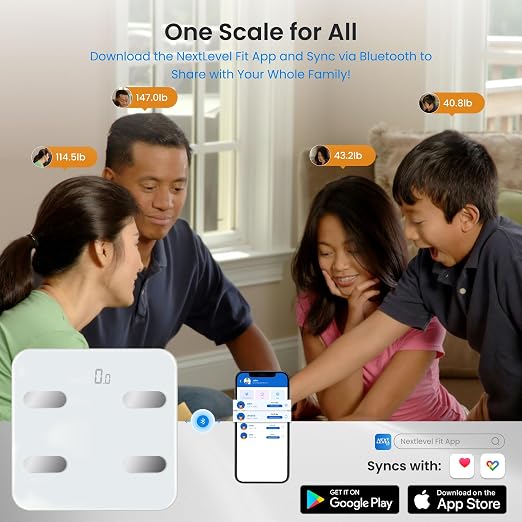Digital Bathroom Scale for Body Weight, Bluetooth Weight Scale with App Sync, Tempered Glass Body Weight Analyzer, BMI Scale for Weight Loass, White