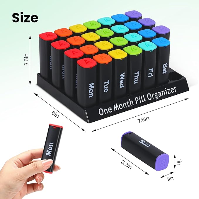 Monthly Pill Organizer 2 Times a Day - 28 Day Pill Box AM PM, Daily Medicine Organizer for Vitamins, Supplements, Medications - Large Travel-Friendly 4 Week Pill Case for Home & Travel, Black