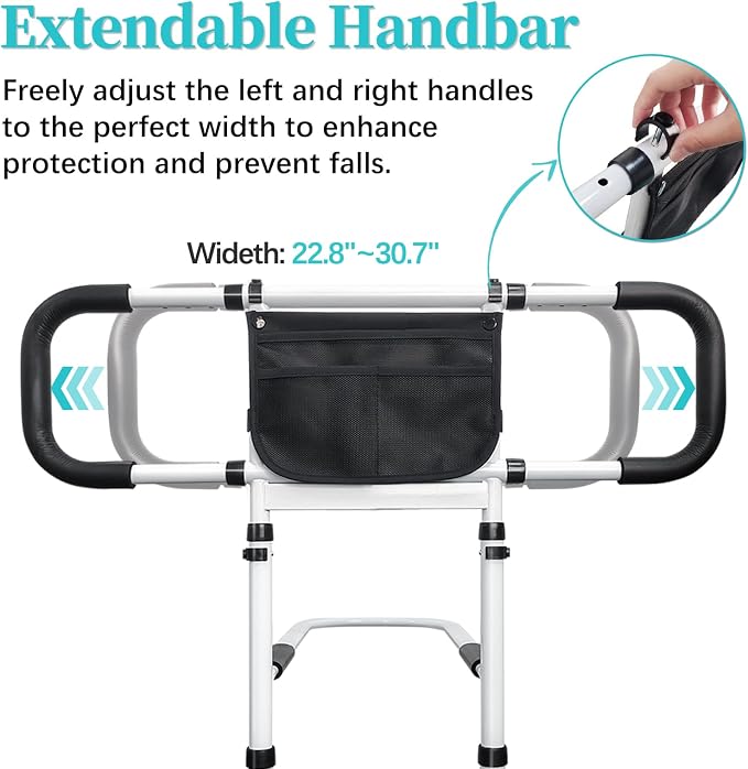 AOHHL Bed Rails for Elderly Adults Safety with Adjustable Heights Storage Pocket Assist Support Side Railings for Seniors Citizens Slides Under Mattressbed Cane Bed Guard Bed (White with Light)
