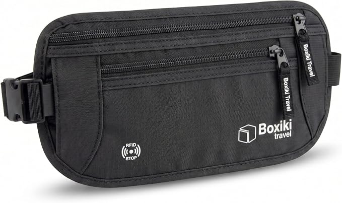 Money Belt for Travel with RFID Blocking Technology - Hidden Travel Money Pouch for Cash, Credit Cards, Passport, and Travel Valuables - Secure Water Resistant Money Belt for Men and Women - Black