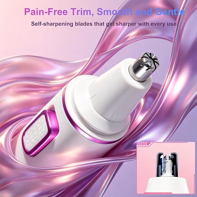 AREYZIN Nose Hair Trimmer for Women, 2 in 1 Professional Painless Electric Facial and Eyebrow Hair Remover, IPX7 Waterproof, USB Rechargeable, Dual-Edge Blades (White)