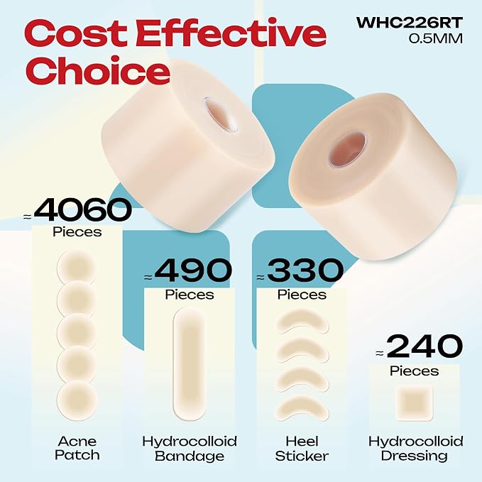 LIFARA Hydrocolloid Roll for Wound Care - Cut-to-Size, Hydrocolloid Patch Bandages with Self-Adhesive, Ultra Absorbent & Waterproof, First Aid Kit Essential (19.7mil/ 0.5mm Thickness, 2in*26ft)