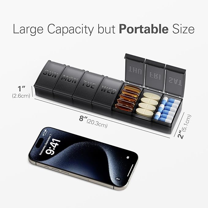 Barhon Pill Organizer Large, Weekly Medicine Pill Organizers, 7 Day Pills Box Case Travel for Big Vitamin Supplements Fish Oil, Light Purple