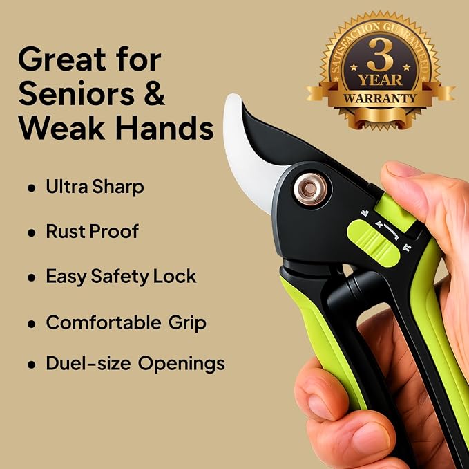 8.5" Professional Pruning Shears, Garden Clippers - Cuts 3X Easier Sharp Japanese Blade, Arthritis Friendly Garden Scissors for Seniors, Bonsai Cutters