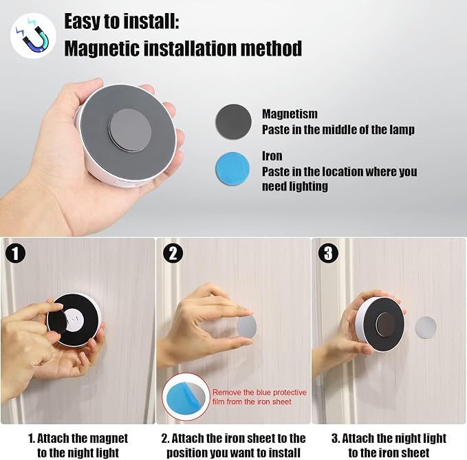 3 PCS Upgraded Motion Sensor Light, 8 LEDs, Hallway Light(6000K Cold White) | Rechargeable, 120 Detection, 3 Modes, Auto Motion Sensor - Closet, Bedroom, Stair, Hallway Light