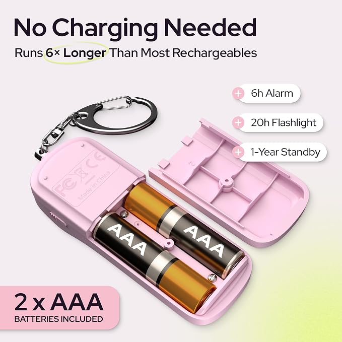 Personal Safety Alarm Keychain for Women, 130dB Siren, LED Light, Pink | Panic Pin, Compact Self-Defense Device, Emergency Whistle Alternative for College, Travel, and Night Walk Protection