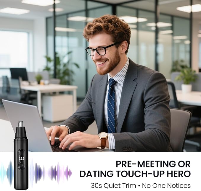 SUERBEATY Nose Hair Trimmer for Men Rechargeable, LED Display | Electric Nose and Ear Hair Trimmer, Waterproof & Professional Clipper, Portable Travel Size, Painless, Black