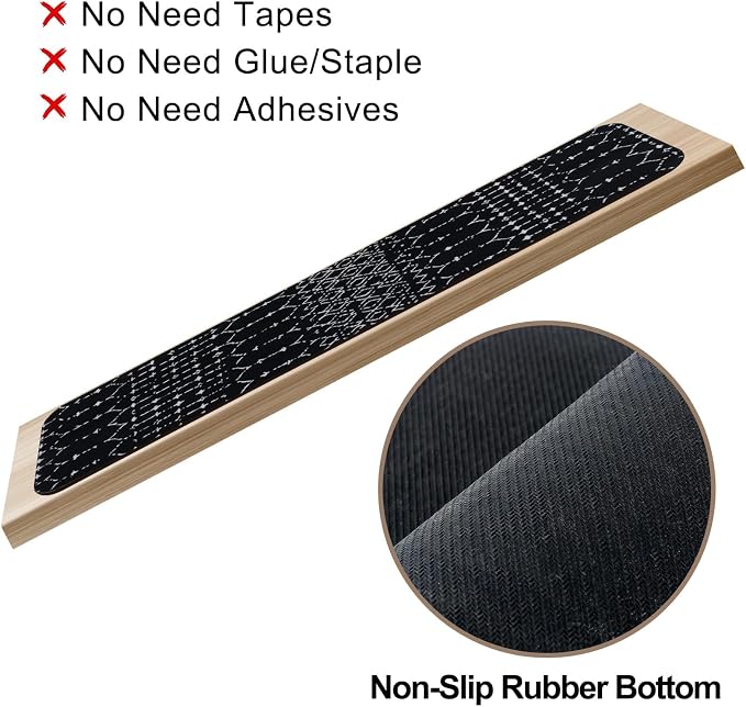 OJIA Stair Treads Non-Slip Stair Runners for Wooden Steps 15PCS 30"x8" | Indoor Carpet Stair Treads Stair Mats Staircase Step Treads for Kids, Elders and Dogs, Stair Covers, Black
