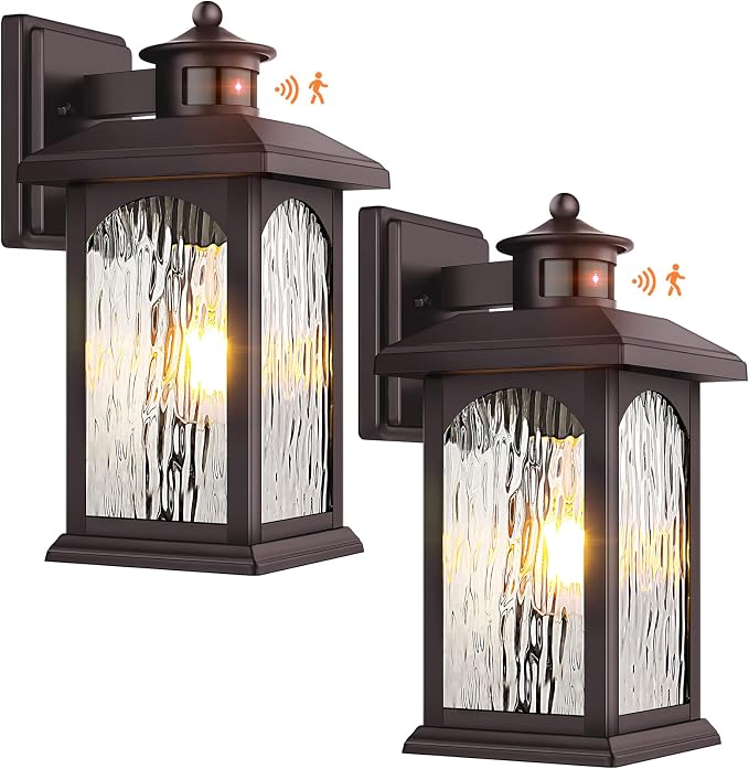 FILIYANO Motion Sensor Outdoor Wall Lights, Oil Rubbed Bronze, 2 Pack | Anti-Rust, Waterproof, Brown Exterior Coach Fixtures with 3 Modes, Modern Dusk to Dawn Sconces for Front Door, Garage, Porch