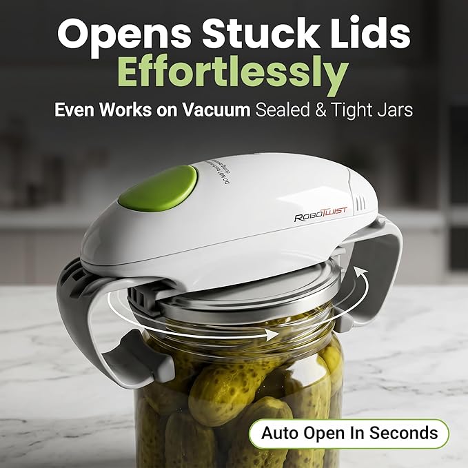 Robotwist Automatic Jar Opener Deluxe Model with Improved Torque | Electric, One Touch Hands Free for Seniors with Arthritis or Weak Hands, Fits All Jars 1.2–3.5 in