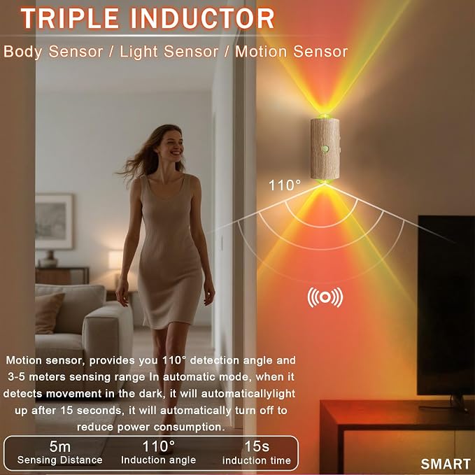 Magnetic Wall Sconces Battery Operated, Rechargeable Motion Sensor Light | 7 Color RGB Motion Sensor Night Light Indoor, 1500mAh Wireless Wall Light for Bedroom, Bathroom, Hallway, Stairs, Living Room
