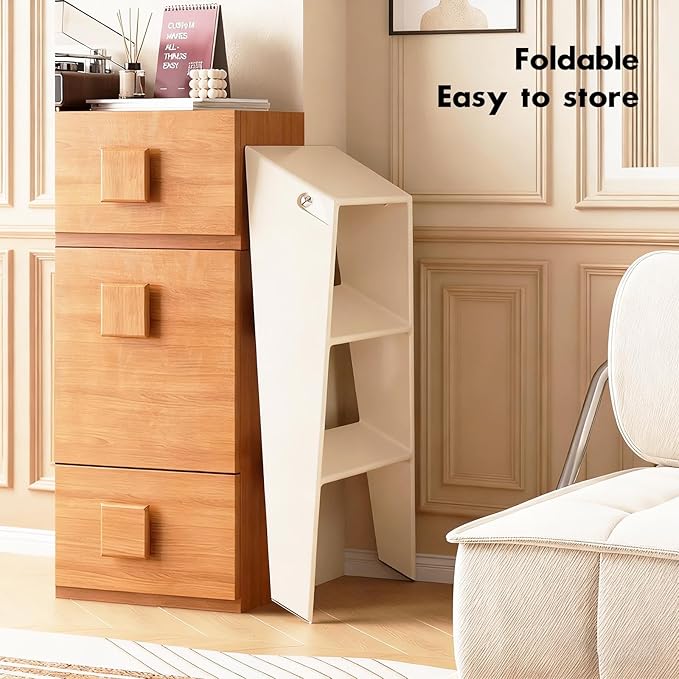 Acrylic 3 Step Ladder Folding Step Stool for Adults Foldable Small Step Stool Ladder for Kitchen Plastic Stepladder Modern Collapsible Ladder for Closet Home Bathroom Indoor (White)