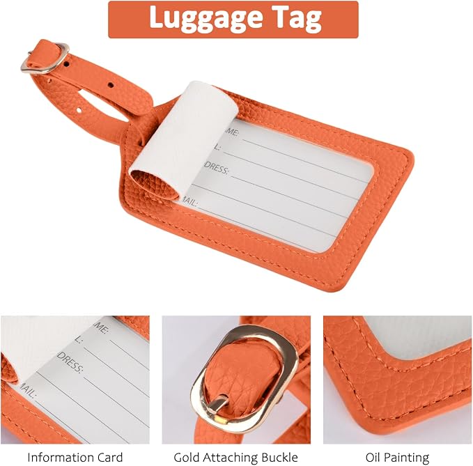 Passport Holder RFID Protected Wallet and Luggage Tag with Protection Cover Travel Accessories Leather Card Case Organizer for Women Men (Orange)