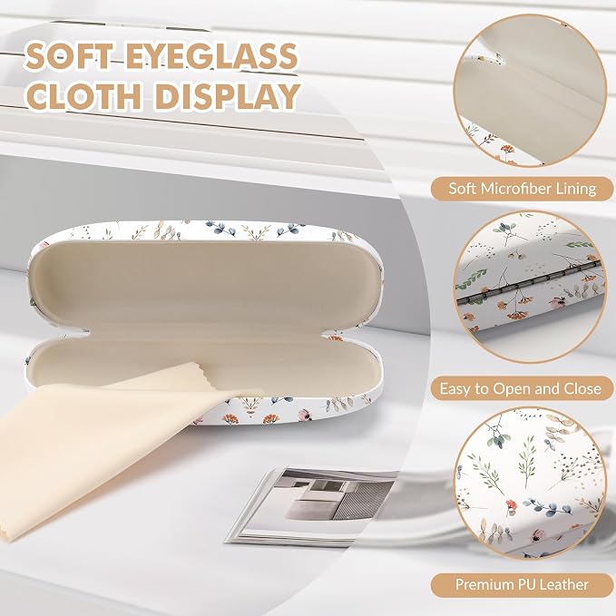Glasses Case Hard Shell,Portable Protective Eyeglasses Case, Eyeglass Holder Box with Cleaning Cloth, for men women