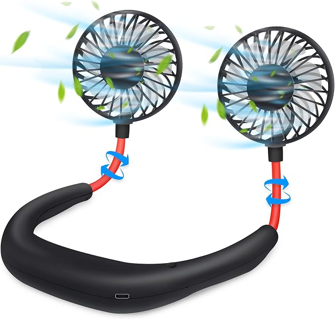 Haomaomao Portable Neck Fan 2500 mAh Rechargeable USB Hands-Free Mini Face Cooling Personal Double Headed Rotatable Small Fan for Working Office Reading Traveling Outdoor Sport
