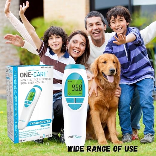 ONE-CARE Infrared Thermometer HTD8813C, Non-Contact, Forehead & Room | Homedics Thermometer, High Accuracy, Fast Reading, Body & Room Temp, Newborn Baby to Adult, Fever Alarm, Large Display