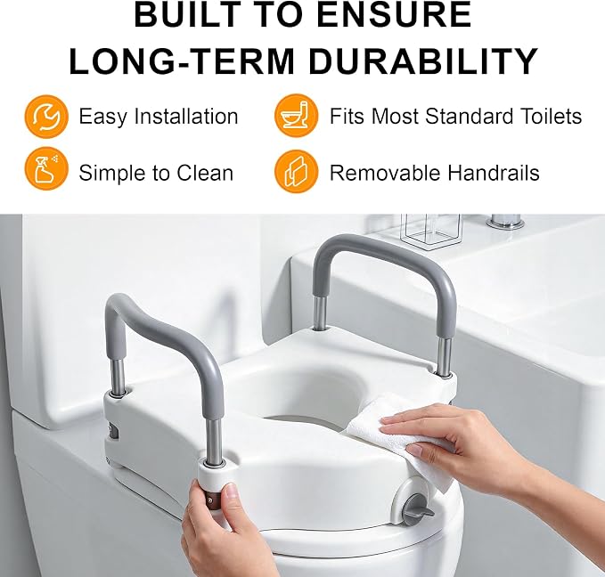 Raised Toilet Seat with Handles, Toilet Seat Riser for Seniors | Adjustable Height & Width, Cozy Padded, 300lb Capacity, Handicap Toilet Seat for Elderly
